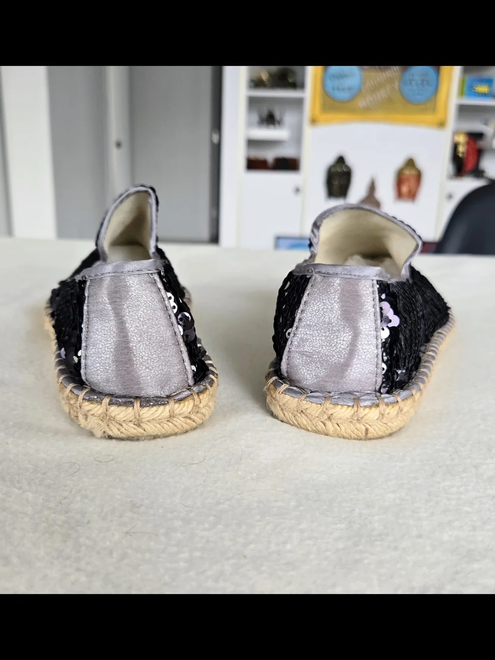 Esmara Reversible Sequin Espadrille-Style Flats – Silver/Black – Size 38 (US 7)